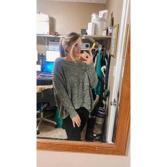 Boutique Sweaters - Oversized Knitted Distressed Off the Shoulder Batwing Sweater